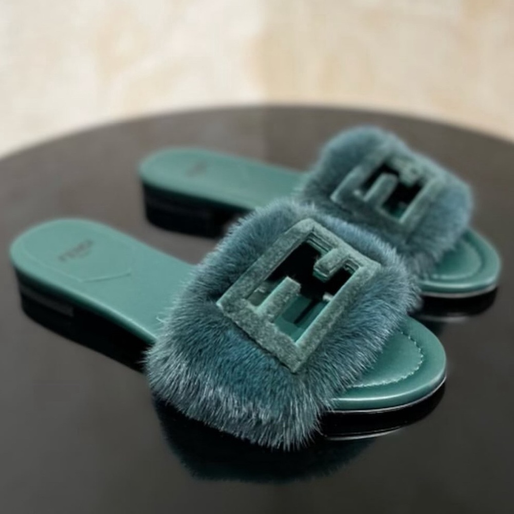 Fendi Baguette Mink Fur Slides Sz 39